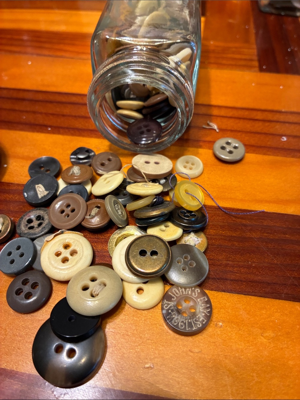 Glass Jar of Mixed Sewing Buttons Vintage Neutral colors - Picture 8 of 8
